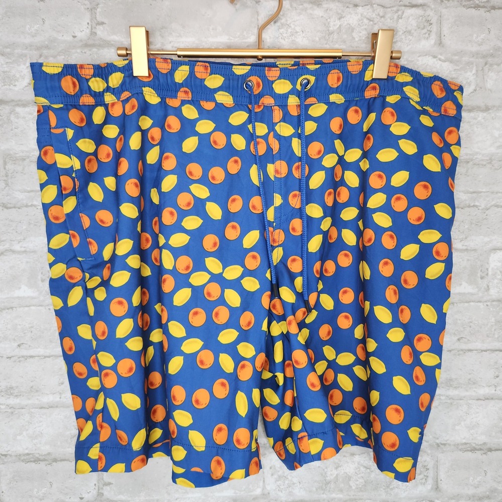 Lucky Brand Swim Trunks Blue Orange Lemon Citrus Tropical Summer Size M